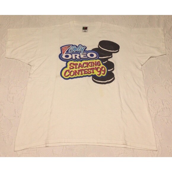 Vintage 1999 OREO STACKING CONTEST T-Shirt XL cookie 90S Y2K Snack Candy Cookie - Picture 2 of 7